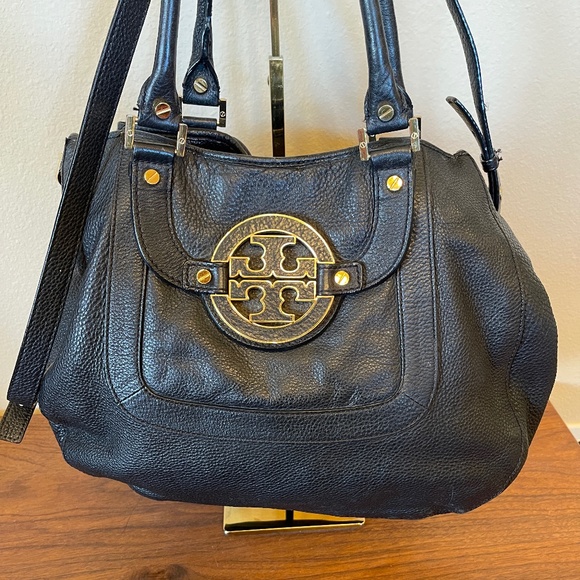 Tory Burch Authentic Duffle Black Pebbled LambLeather Bag Shoulder or Crossbody. - Picture 2 of 12
